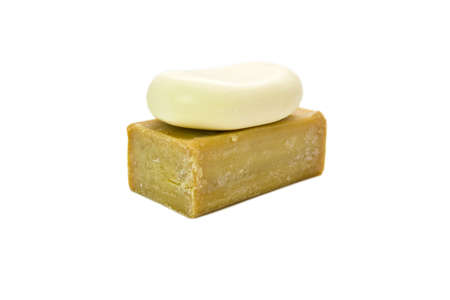 Two bars of soap isolated on white backgroundの写真素材