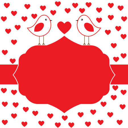 Vector label frame made on the theme of Valentine's day in red with love birds and heartsのイラスト素材