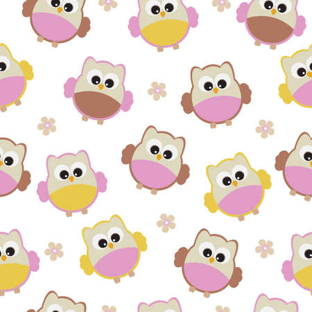 Vector seamless texture with owls. Made in baby shades for girls.のイラスト素材