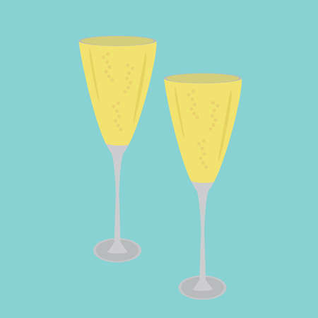 Vector glasses with champagne and bubbles champagne on a blue backgroundのイラスト素材