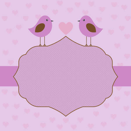 Vector, label, frame in gentle purple tones with birds on Valentine's dayのイラスト素材