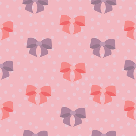 Seamless vector texture of festive ribbons on a pink background with dotsのイラスト素材
