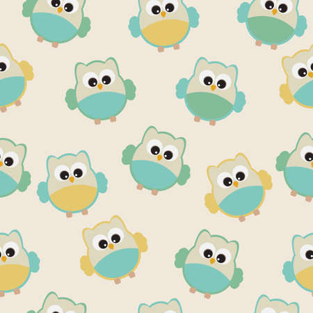 Vector seamless texture with owls in different colorsのイラスト素材
