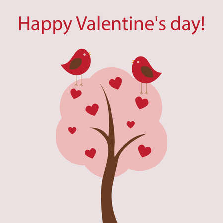 Vector card for Valentines day. Lovers of birds sitting on the tree.のイラスト素材