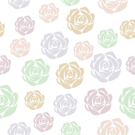 Vector seamless pattern with gentle roses in different shades on a white backgroundのイラスト素材