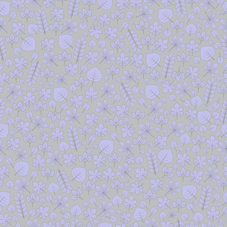 Vector seamless texture of many leaves of different trees on a solid background