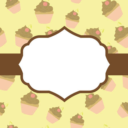 Vector label frame on a candy theme with cakes in the backgroundのイラスト素材