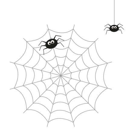 Vector illustration on the theme of insects. Spider sitting on the web and coming down on the web.のイラスト素材