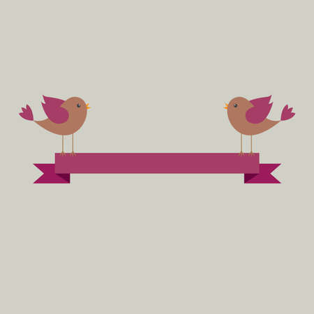 Vector greeting card. Birds sitting on the ribbon.のイラスト素材