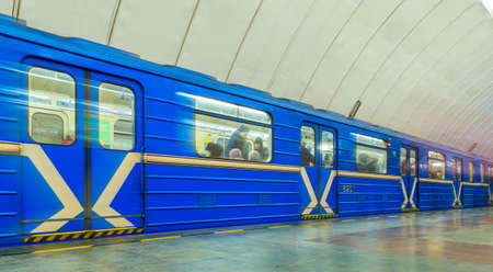 Passing trains in the subway in Yekaterinburgの写真素材