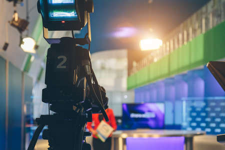 TV presenter preparing to live streaming videoの写真素材