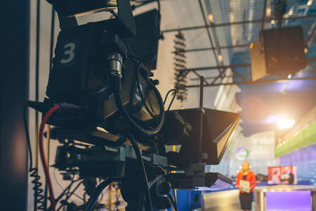 TV presenter preparing to live streaming videoの写真素材