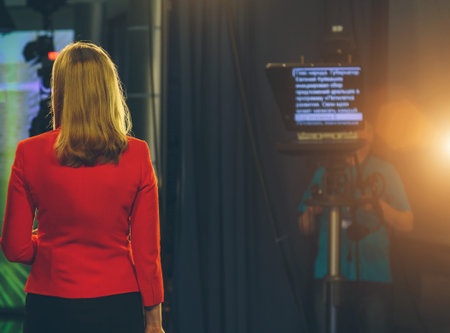 TV presenter preparing to live streaming video