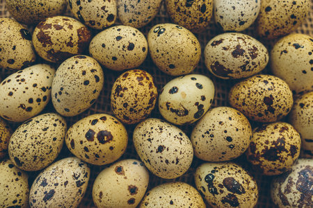 Quail eggs on a natural close-up backgroundの写真素材