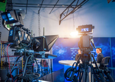 Record the main newsroom newscast in the eveningの写真素材