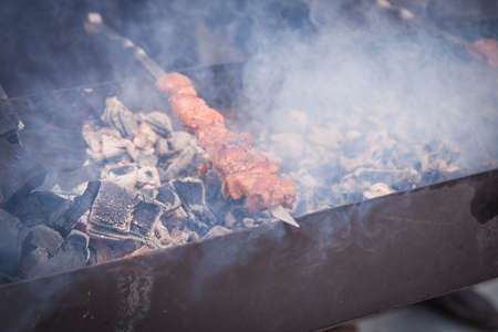 Preparation of shish kebab in the streetの写真素材