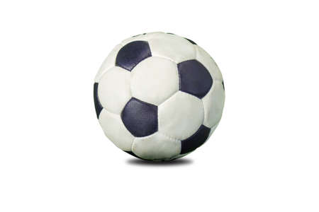 Old soccer ball on a white backgroundの写真素材