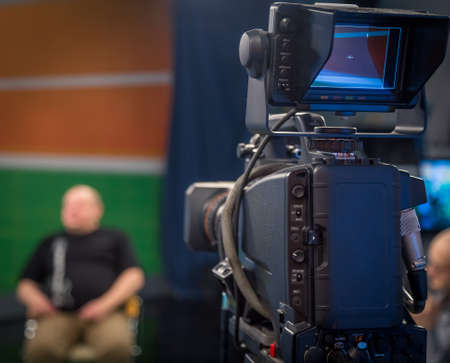 TV operators install video cameras for shootingの写真素材