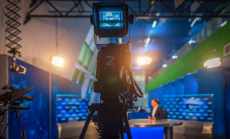 Record the main newsroom newscast in the eveningの写真素材
