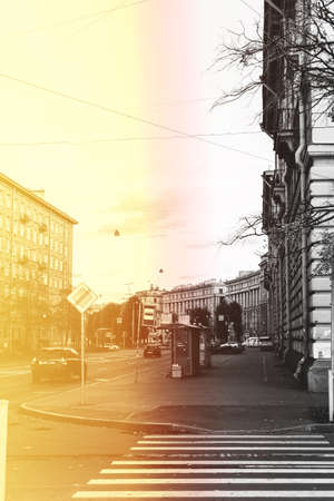 pedestrian crossing in the afternoon in the cityの写真素材