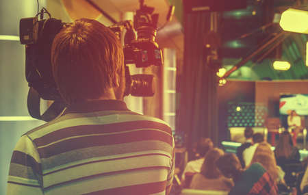 Operator photography in the evening show studioの写真素材