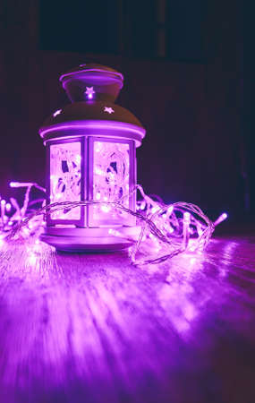 the christmas lantern and garland close upの写真素材