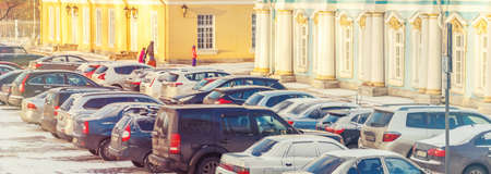 Parking used cars in winter in the dayの写真素材