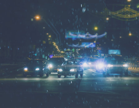 urban traffic at night in Russia. background blurの写真素材
