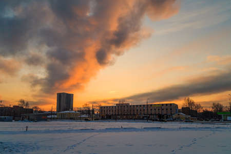 Streets in St. Petersburg in the winter at dawnの写真素材