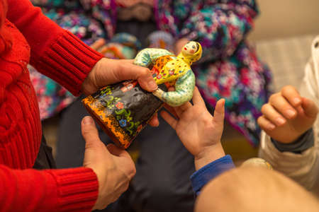 front view traditional Russian doll close upの写真素材