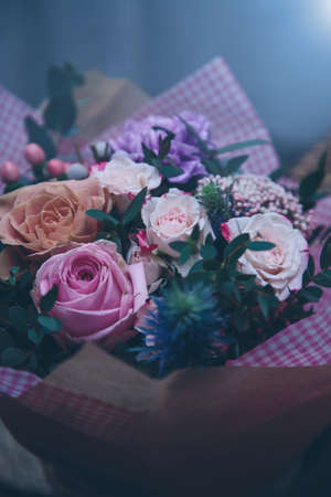 the bouquet of spring flowers close upの写真素材