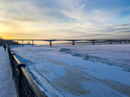 Embankment of the Kama River in Perm in winterの写真素材