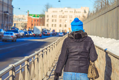 People on the streets of St. Petersburg in the winterの写真素材