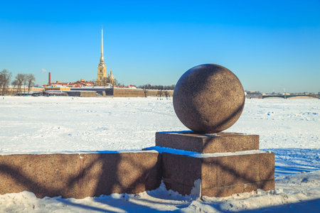 panorama of the Peter and Paul Fortress in St. Petersburg in the winterの写真素材