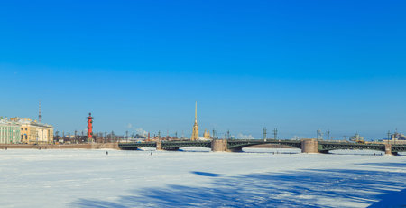 Panorama of the Palace Bridge in St. Petersburg in winter