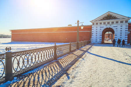 fence on the embankment of the river in St. Petersburgの写真素材