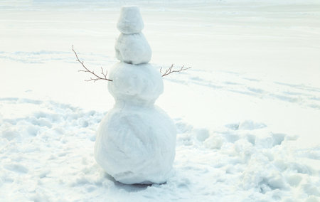 Snowman in the park in the afternoon close up