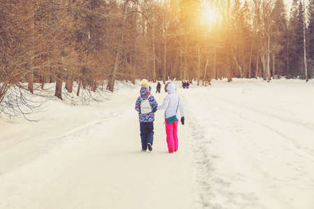 Park in winter at sunset in Russiaの写真素材