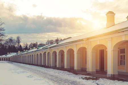 Park in winter at sunset in Russiaの写真素材