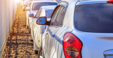 Parking used cars on the street close up
