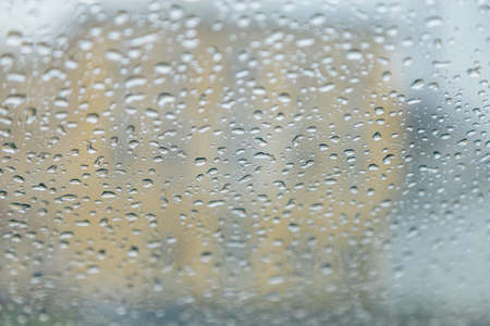 raindrops on the glass close up in springの写真素材