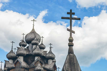 ancient wooden church in Russia in summerの写真素材