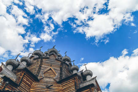 ancient wooden church in Russia in summerの写真素材