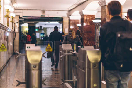 people on the platform in the subway in Europeの写真素材