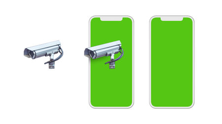surveillance camera on smartphone with green screen