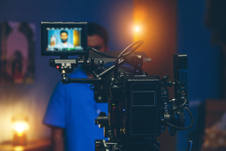 director and actor in front of the camera on set