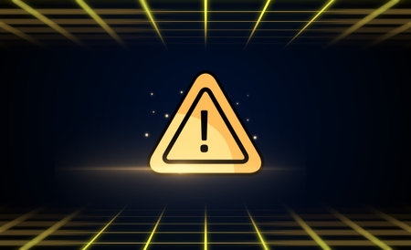 Illustration of a yellow warning sign on a futuristic background - vector