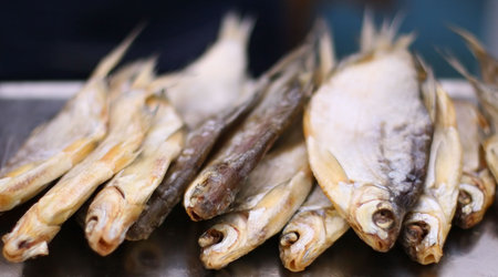 Salted and dried caspian roach on the counter