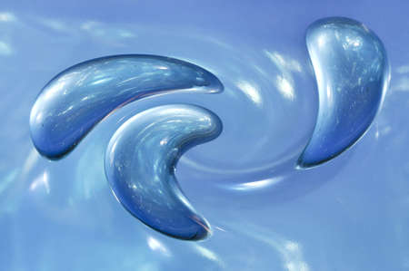 Water drops close up on a blue abstract backgroundの写真素材