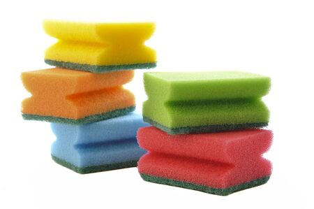 Set of color sponges for homework on the white isolated backgroundの写真素材